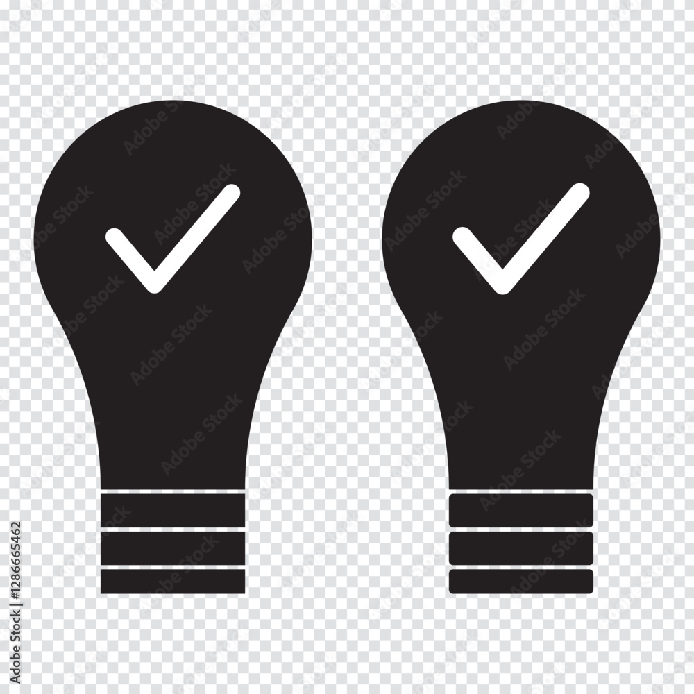 Poster black bulb with checkmark like quick tip icon set. flat stroke linear simple trend modern efficiency