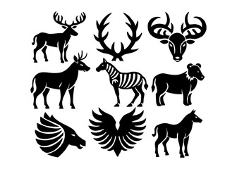 Vector Farm Animals Silhouettes Isolated on White