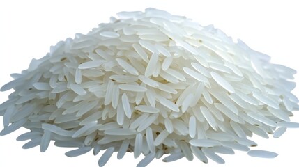 Close-Up of a Pile of Raw White Rice on Isolated Background for Culinary Use and Preparation