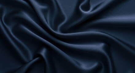 Obraz premium A deep blue fabric texture with a wavy pattern The material appears to be satin or silk with a smooth and glossy finish 