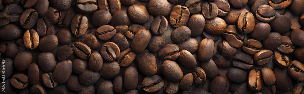 Poster coffee beans texture: a captivating close-up showcasing the rich, roasted texture and intricate deta