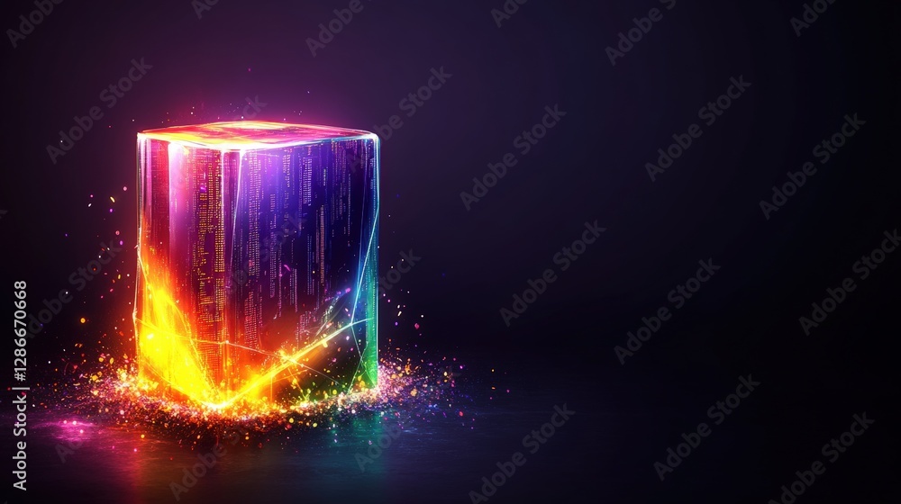Aufkleber colorful glowing cube representing software development and digital technology concepts in a modern 