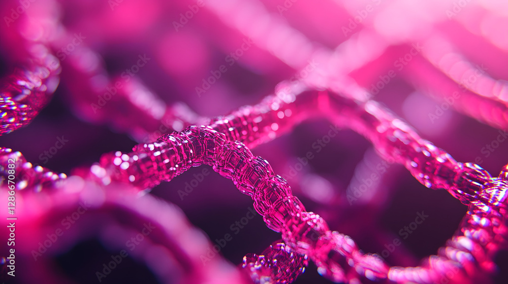 Poster close up of a cell structure on a pink background with conceptual design elements and abstract featu