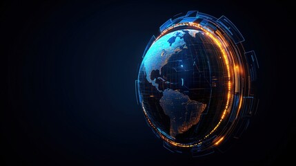 Globe with glowing network connections illustrating digital earth and global communication technology