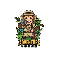 Cartoon Monkey Photographer on Adventure in Jungle Setting