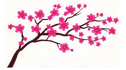 Obraz premium Cherry Blossom Branch with Vibrant Pink Flowers on Soft Background in Springtime Nature