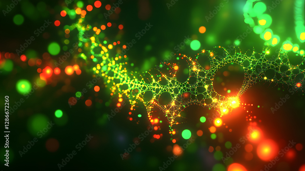 Poster abstract digital composition with green and red circles on a textured background