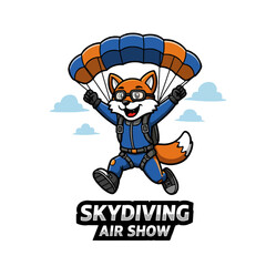 Colorful Cartoon Fox Enjoying Skydiving Adventure in a Blue Sky