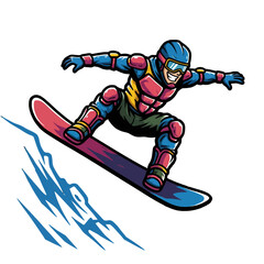 Obraz premium Colorful Cartoon of a Snowboarder Performing an Exciting Jump Down a Slope