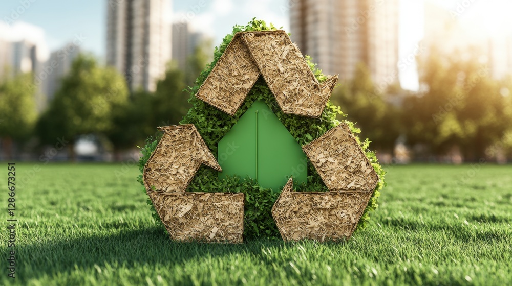 Poster conceptual representation of a green recall with a recall symbol in the center of a detailed design