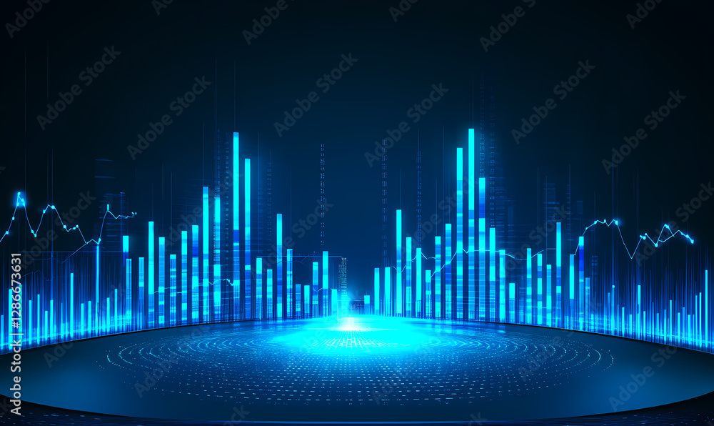 Poster digital soundscape: futuristic rendering of sound waves pulse with vibrant energy, in an electrifyin