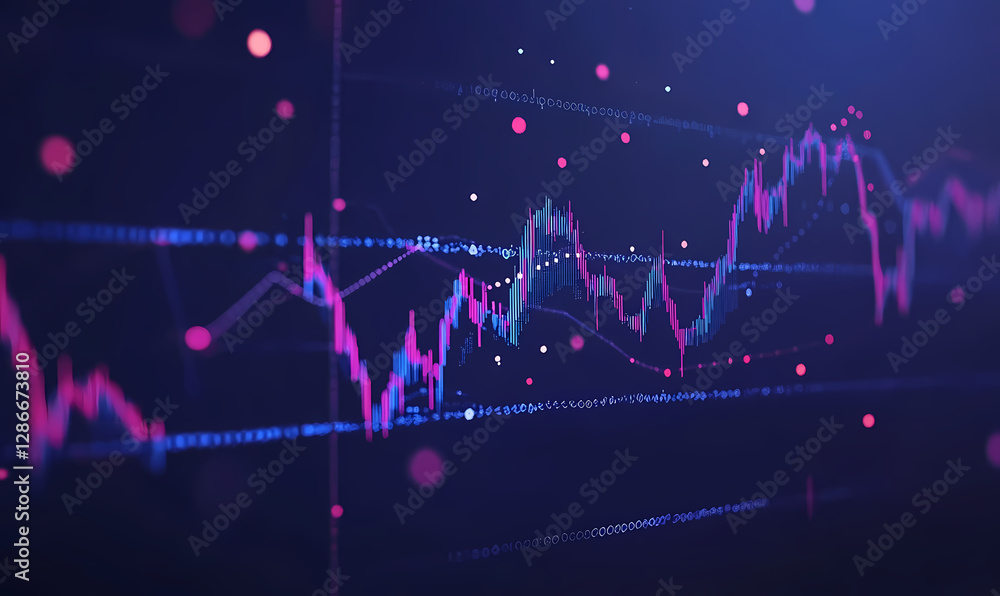 Aufkleber financial dynamics: a dynamic visualization of a stock market chart, pulsating with neon colors that