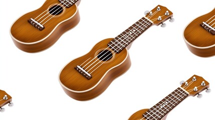 Collection of Brown Ukuleles with Four Strings on a White Background
