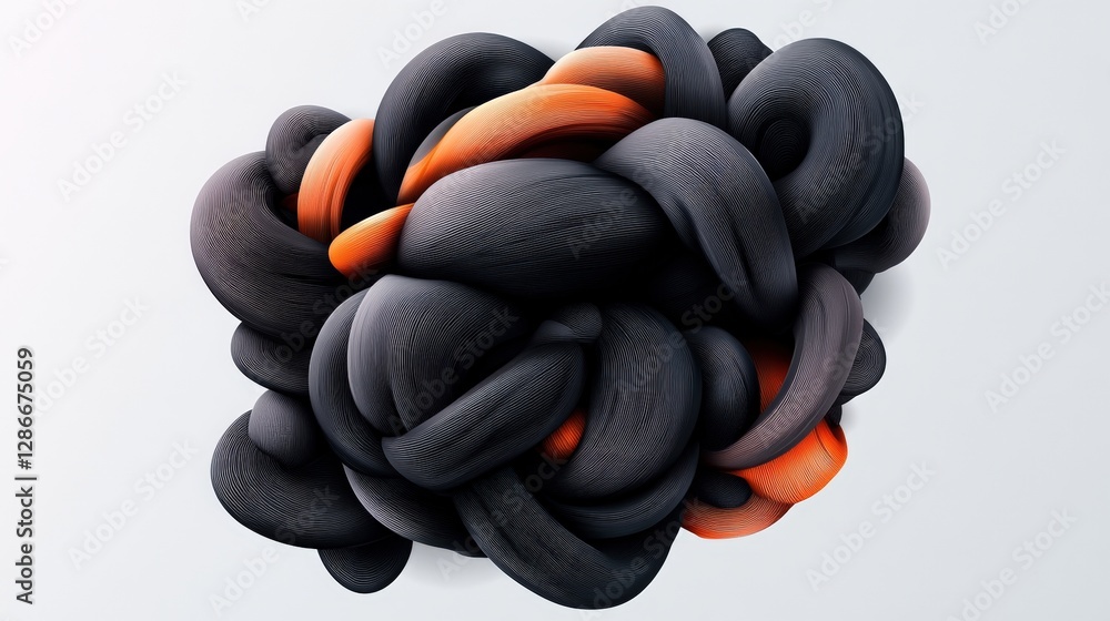 Poster black and orange ribbons with wavy brush strokes seamless vector pattern design for backgrounds and 