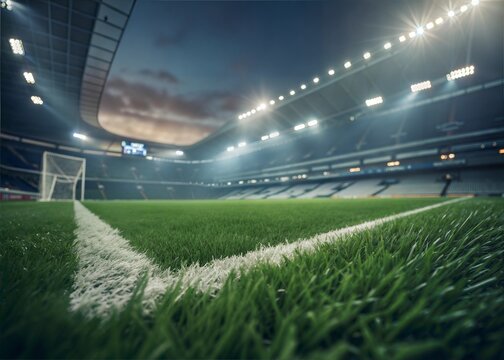 Empty Soccer Stadium at Night, Ready for Action
