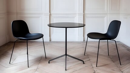 Minimalist Black Dining Table and Chairs in a Bright Contemporary Interior Space