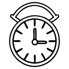 Black and White Alarm Clock Outline Icon Design for Time