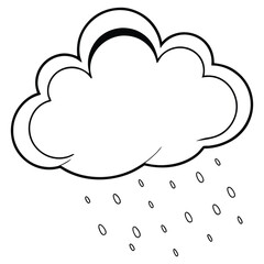 Simple Black and White Cloud Icon with Rain - Vector Illustration