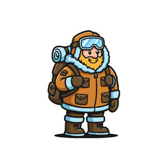 Cartoon Hiker in Winter Gear Ready for an Adventure
