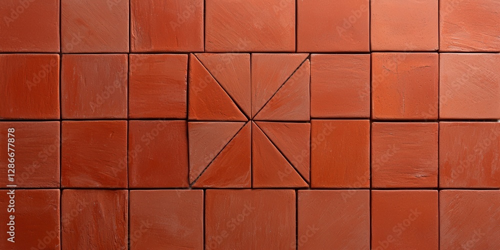 Poster intricate pattern of textured clay tiles arranged in a symmetrical design with a central star format
