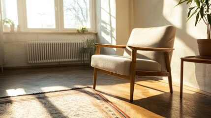 Fototapeta premium A chair is sitting in a room with a window