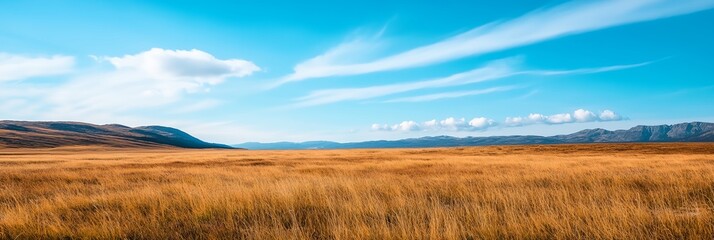 A large, empty field with a blue sky