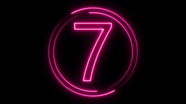 A circle with neon icon on a black background and the text 7 in the middle of it.