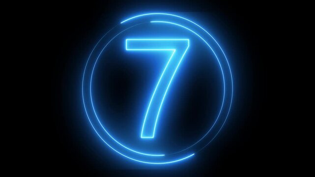 A circle with a blue neon icon on a black background and the text 7 in the middle of it.