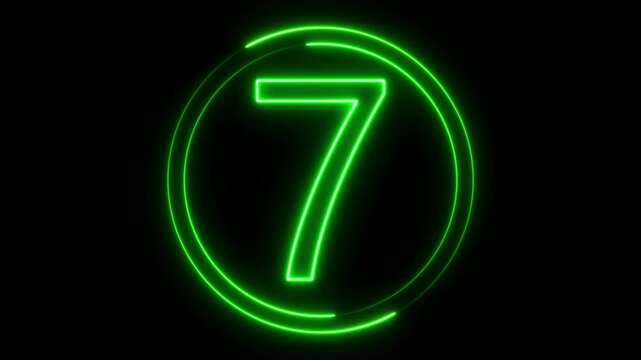A circle with neon icon on a black background and the text 7 in the middle of it.