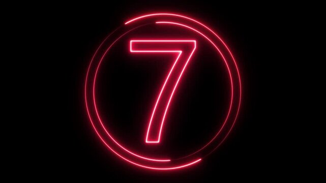 A circle with neon icon on a black background and the text 7 in the middle of it.