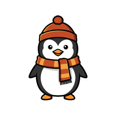 Illustration of a Cute Penguin Dressed for Winter With A Warm Scarf and Hat