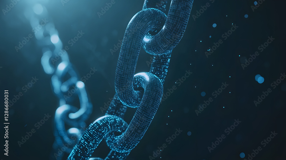 Poster chain with central link on a plain background illustrating connection and strength concept
