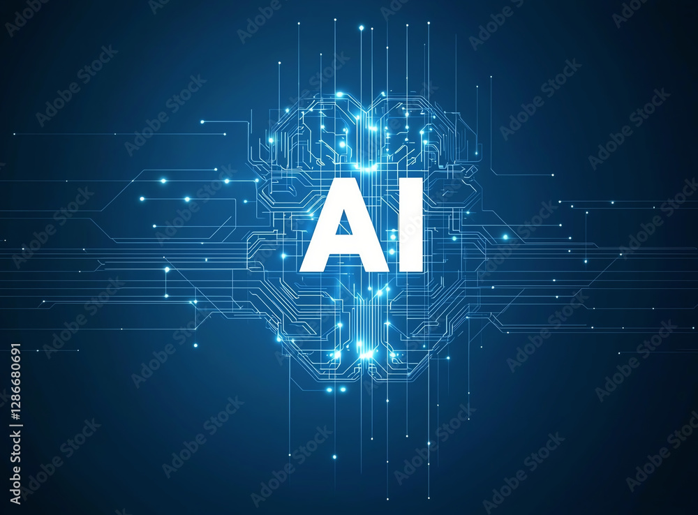 Poster ai technology graphic with circuit patterns and glowing elements