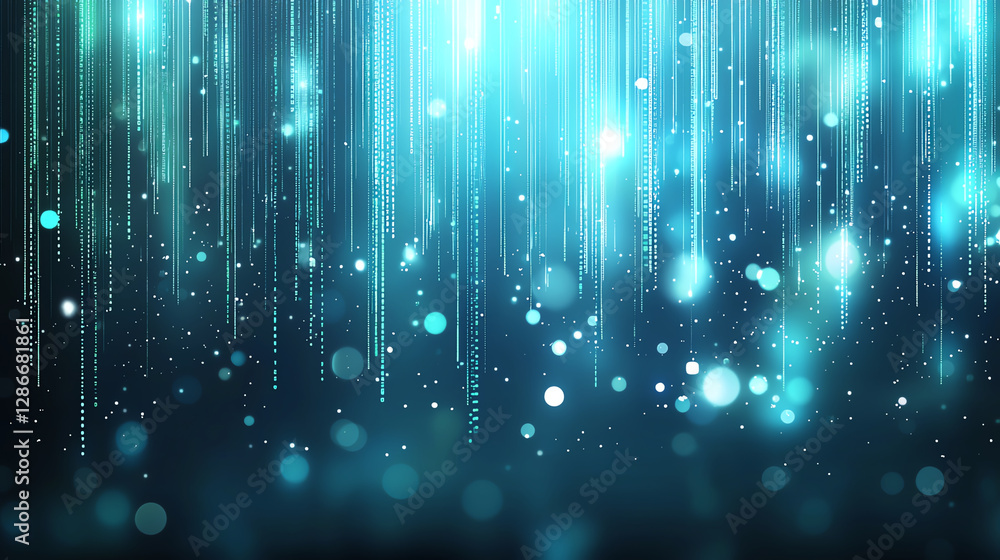 Poster digital background featuring glowing blue lights and particles, creating mesmerizing effect. vibrant