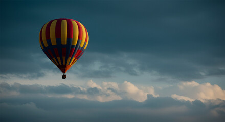 Fototapeta premium Colorful hot air balloon soaring over dramatic cloudscape