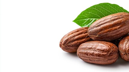 A charming pile of assorted nuts garnished with a lush green leaf for natural snack inspiration and rustic themes