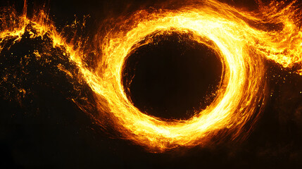 Fototapeta premium Black hole with a yellow ring surrounded by cosmic abstraction and space elements