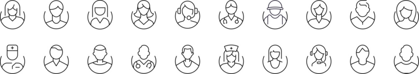 Various Avatars Line Icon Pack. Outline Signs for Graphic and Web Design, Apps, Adverts, Various Cards