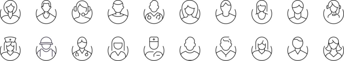 Various Avatars Thin Line Icon Set. Outline Signs for Graphic and Web Design, Apps, Adverts, Various Cards