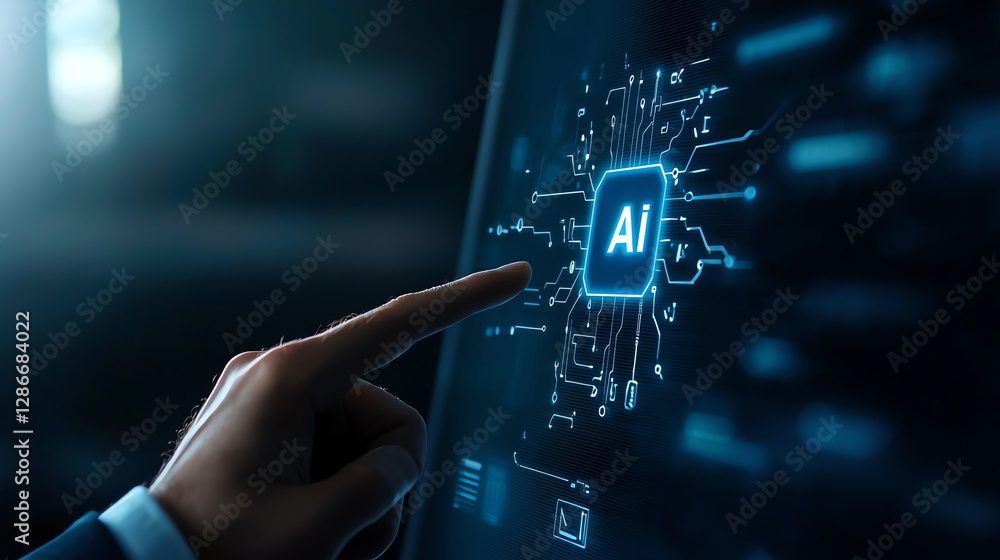 Poster businessman interacting with virtual ai interface, showcasing technology and innovation. image captu