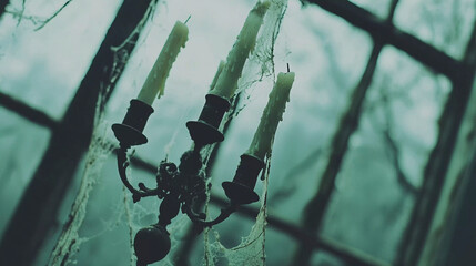 A luxury vintage candelabrum with melted unlit candles, Generative AI