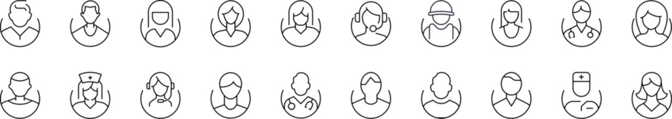 Various Avatars Modern Outline Style Icons for Design, Cards, Apps, Social Networks