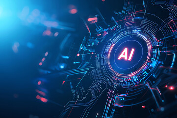 Futuristic digital technology background featuring AI circuitry and neon lights. vibrant colors and intricate patterns evoke sense of advanced innovation and connectivity