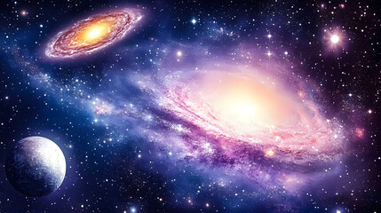Obraz premium Large galaxy with bright star in cosmic space abstract representation of the universe and celestial bodies