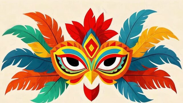 animation footage of traditional mask from chicken feather illustration of mardi gras day mask vector beground	