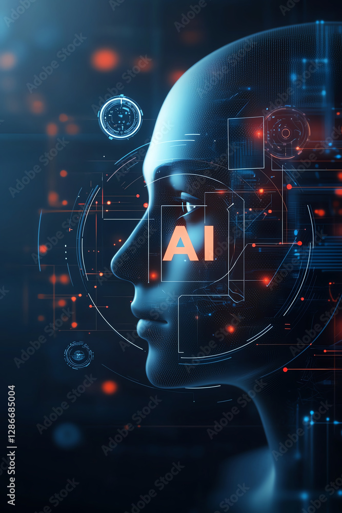 Aufkleber futuristic digital brain with ai icon, showcasing advanced technology and innovation. image represen