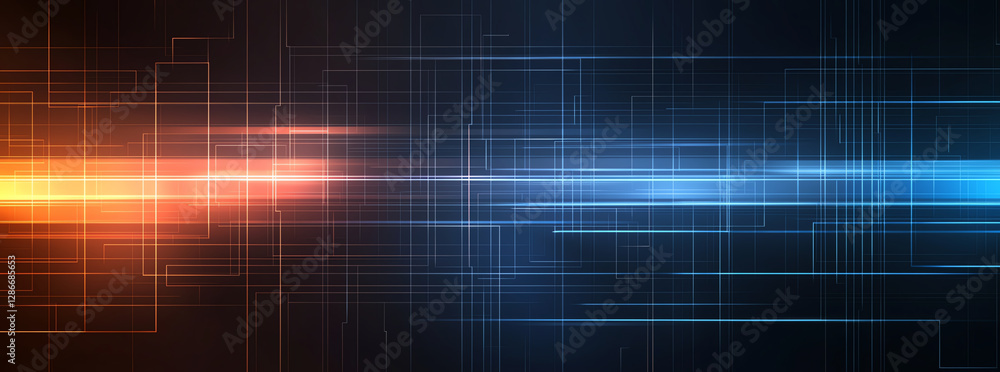 Poster abstract background with glowing blue and orange lines creating dynamic visual effect. vibrant color