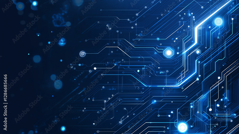 Aufkleber abstract blue circuit board background with glowing lines and nodes, representing technology and dig