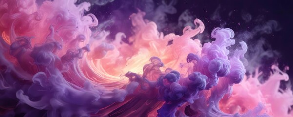 Fototapeta premium Whirlpool of swirling smoke with shades of pink and purple, mesmerizing scene, turbulent vapor, pastel hues