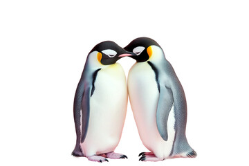 Obraz premium Cute penguins share a romantic moment against a transparent background in an enchanting portrayal of love and affection